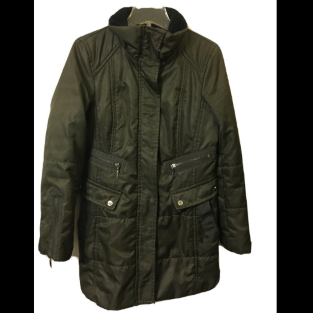 KENSIE Coat Jacket Puffer Sz S Zippers Pockets Snaps Lined  Green Almost Black